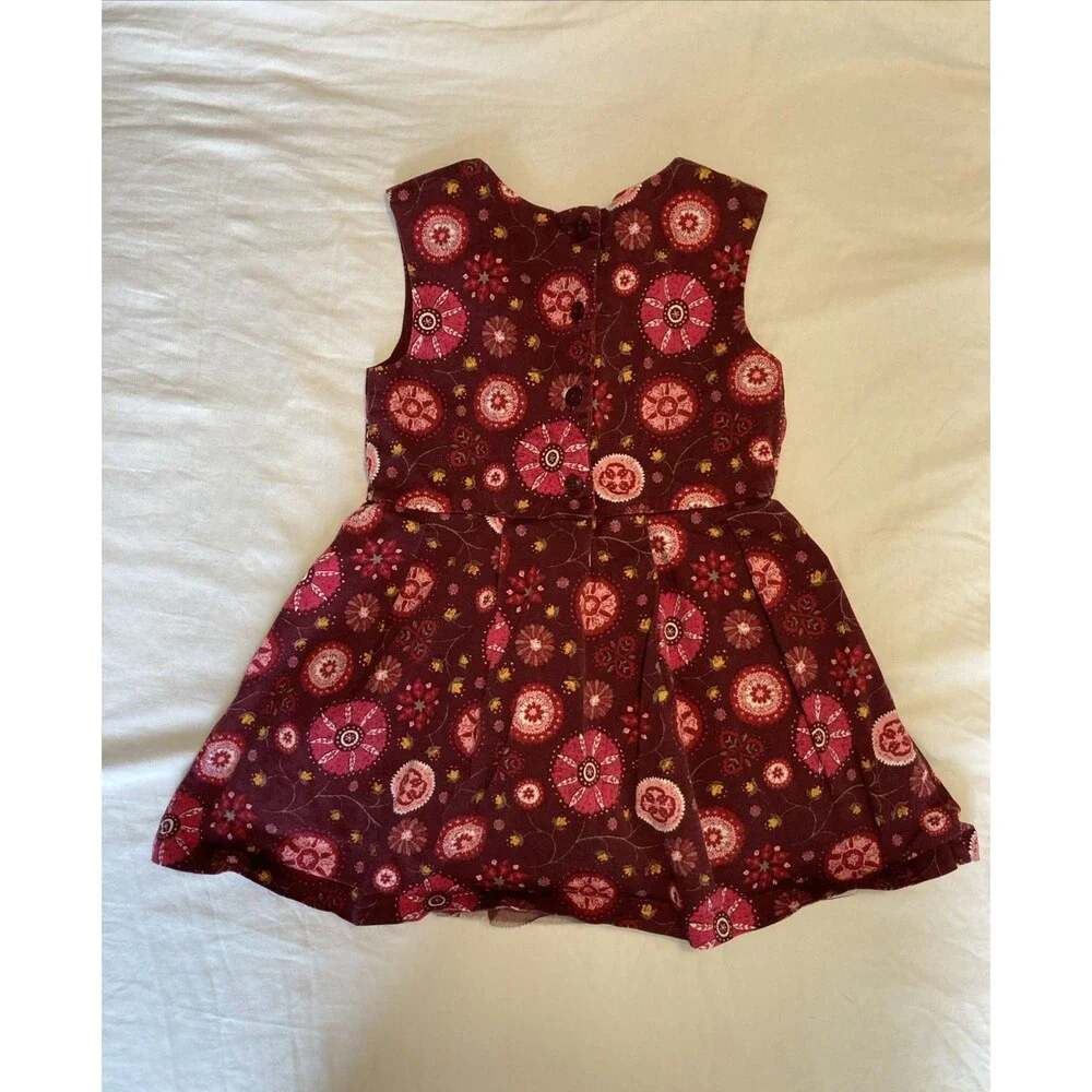 4T Oshkosh girl clothes - 1 piece dress | maroon base and flower theme